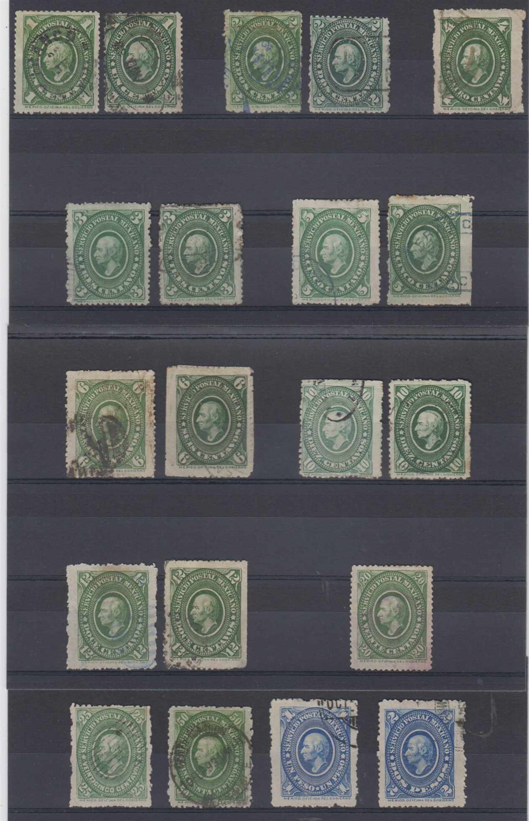 MEXICO 1884 HIDALGO Sc 150-162, 150c-152c, 154b, 155b-155b & 157c USED SCV$355+