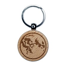 Full Moon Phase Engraved Wood Round Keychain Tag Charm