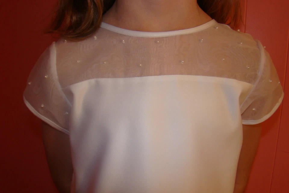 Vestido Primera Comunión US Angels Blanco Estilo #214 Cluster Perla Cintura Satén Top Foto 4 de 4