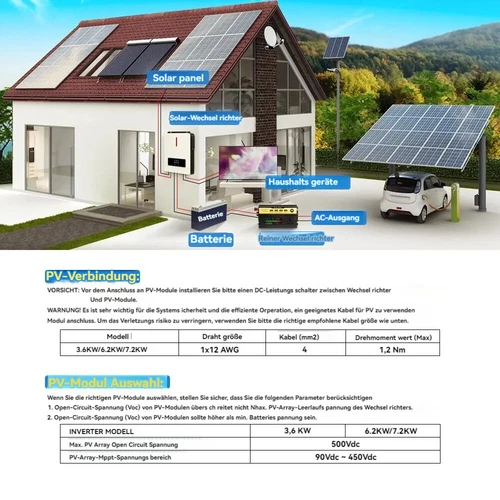 Inverter solare 6,2 KW 48 V seno ibrido incorporato MPPT 120A PV 90~450VDC BMS - Foto 7 di 8