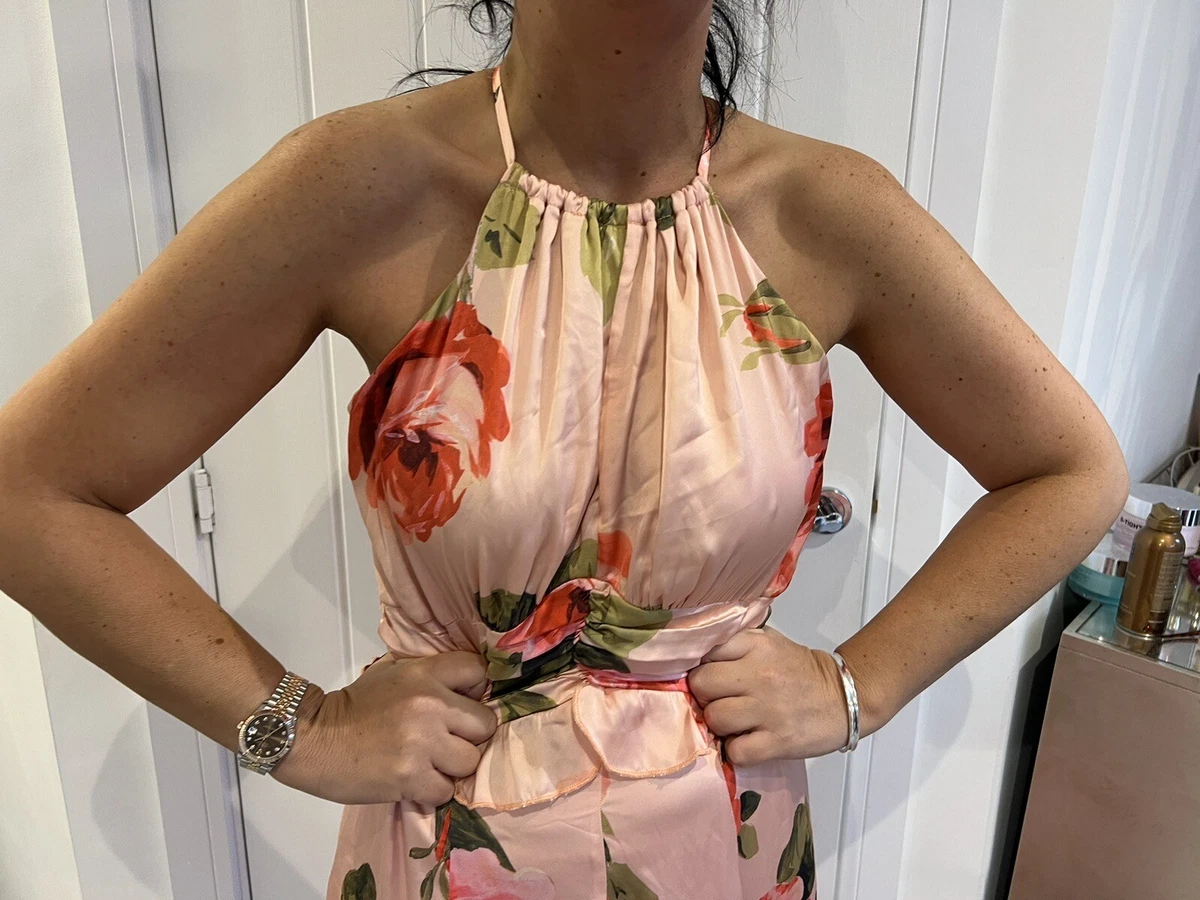 LIPSY SIZE 12 FLORAL SATIN HALTERECK MIDI LENGTH DRESS BRAND NEW