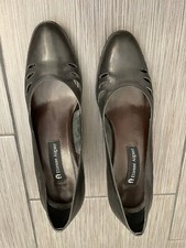 Etienne Aigner Ville Vintage Black Leather Pumps Cutout Design Block Heel 10M