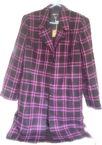 Style & Co. Plaid Black and Purple Coat