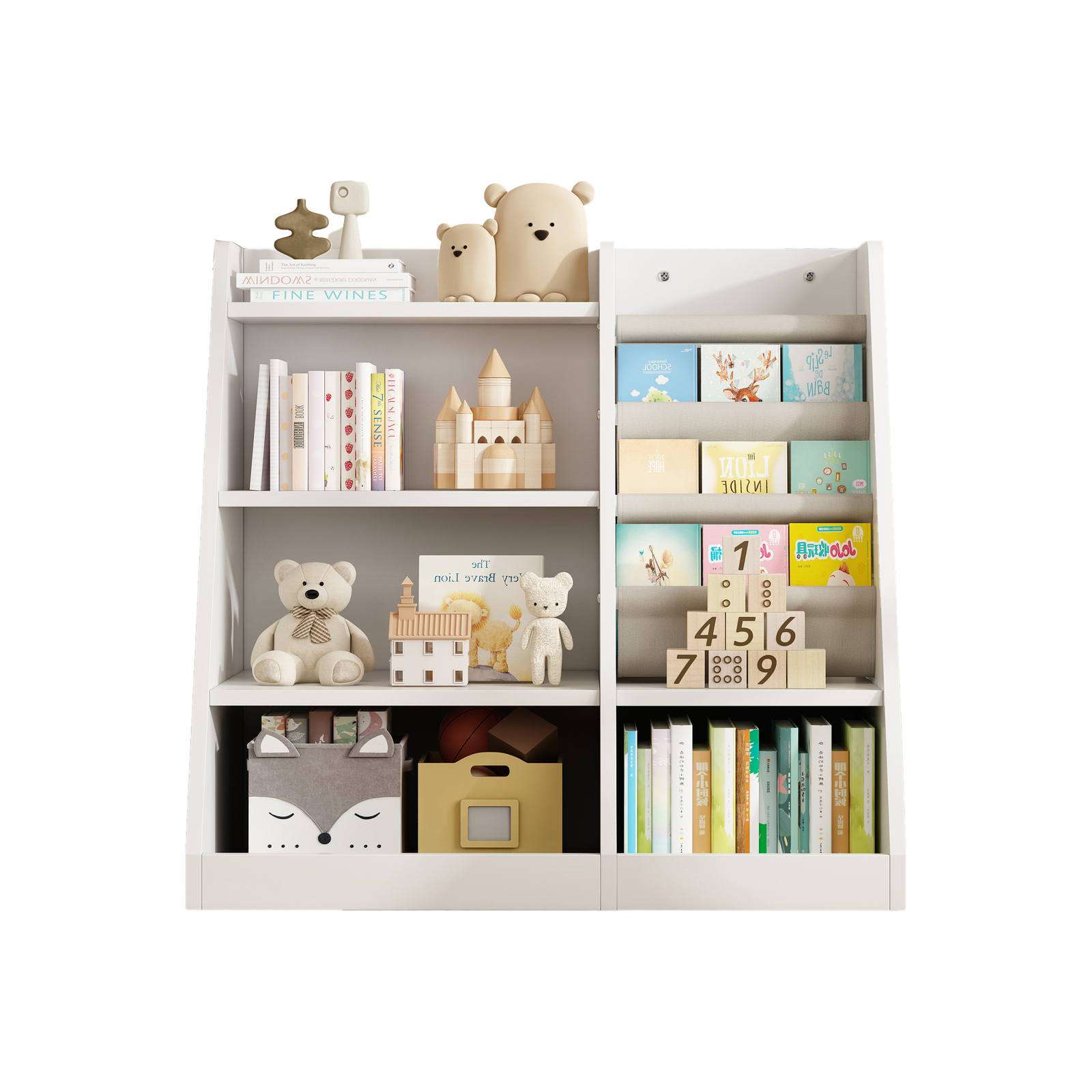 White Wooden Kids Bookcase Storage Organizer Adjustable Shelf for Playroom