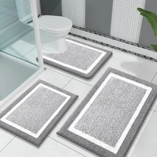 OLANLY Bathroom Rugs Sets 3 Piece, Soft Absorbent Microfiber Bath Mats and U-Sha