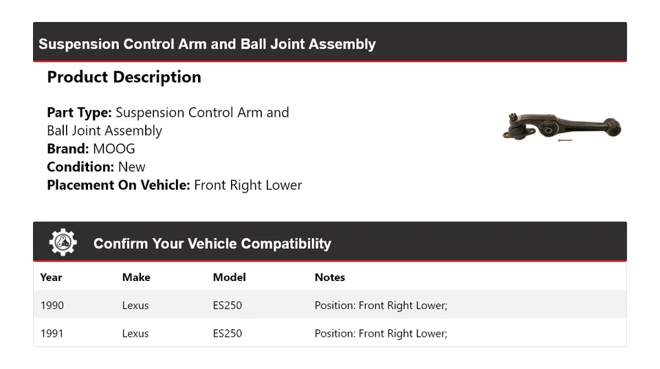 Conjunto de rótula brazo de control delantero derecho inferior MO para Lexus ES250 1990-1991 Foto 2 de 4