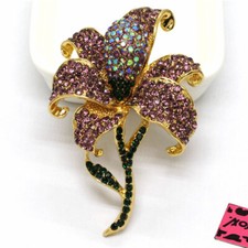 Purple Bling Flower AB Rhinestone Crystal Fashion Womens Charm Brooch Pin Gift