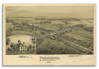 1894 Pennsburgh Pennsylvania Vintage Old Panoramic City Map - 24x36