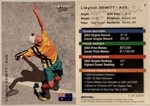Lleyton Hewitt #7 2003 NetPro Elite 2000 card