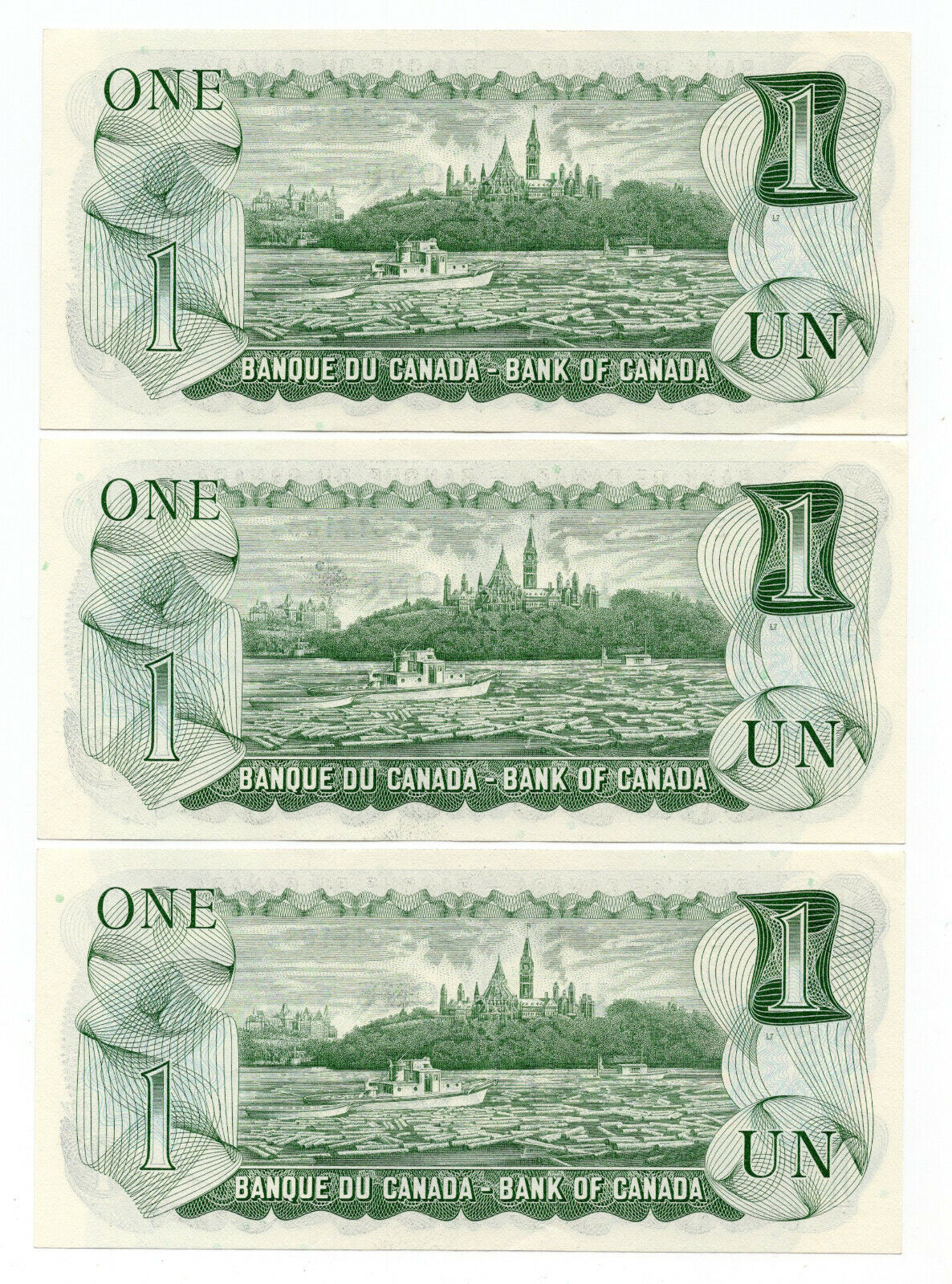 Bank of Canada 1973 $1 One Dollar Lot of 3 Consecutive Notes UNC