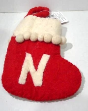 Christmas Stocking Red Wool Like Hanging Decoration NWT Initial N miniature