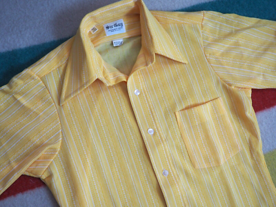 VTG 60s 70s Sir Guy Canary Yellow Hippy Striped Poly Disco Pocket