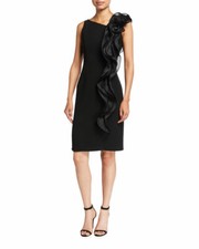 TERI JON One Shoulder Crepe Dress With Organza Detail (size 16)