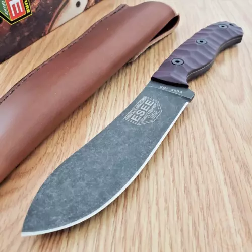 ESEE JG5 Fixed Knife 4.88" 1095HC Steel Blade Burgundy Linen Micarta Handle