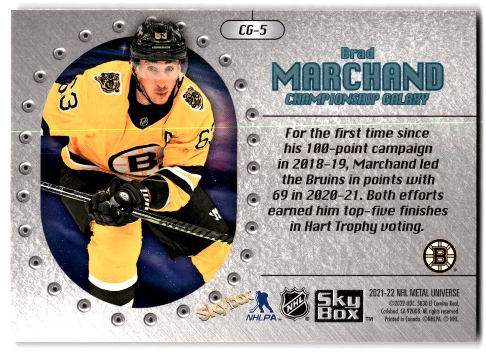 2021-22 Skybox Metal Universe Championship Galaxy Brad Marchand #CG-5 Boston - Image 2 of 2