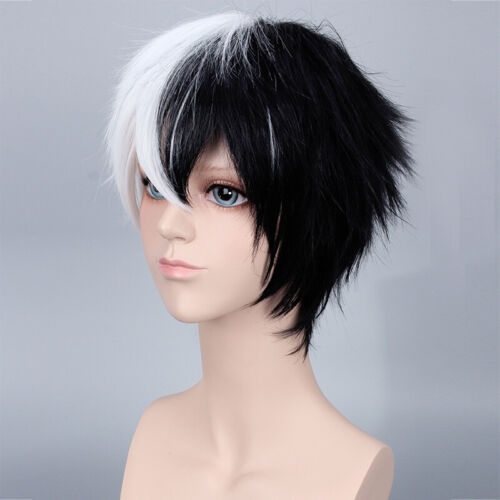 Peluca de cabello negra blanca para cosplay anime fiesta resistente al  calor | eBay
