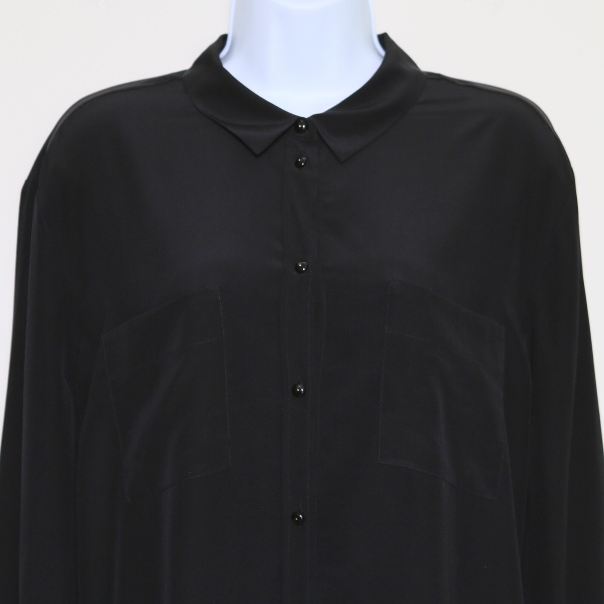 SEZANE Black 100% Silk Long Sleeve Button-Up Shirt Top