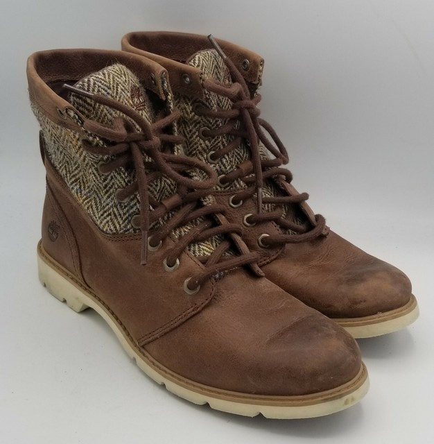 Women's Timberland Harris Tweed Brown Leather Lace Up Ankle Boot Size 9