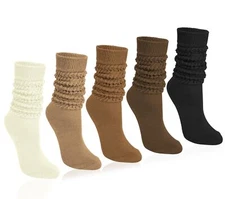 5 Pairs Slouchy Socks for Women - Knit Cotton Tube Cute Knee High Boot Long S...