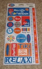Reminisce Diecut Sticker Sheet ~ Surf Shop.....Tropical Beach Surf Words/Borders