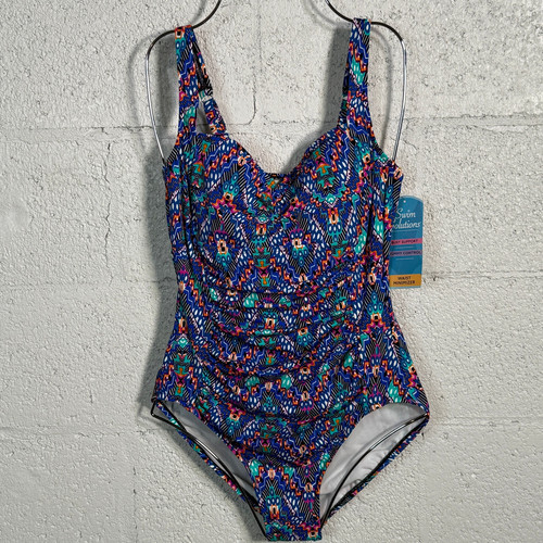 Swim Solutions Women's Tummy-Control Shirred One-Piece Swimsuit,10