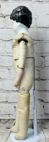 Antique China Head Doll 19” Leather Body Jointed Bisque Arms Cloth Feet READ - Picture 12 of 12