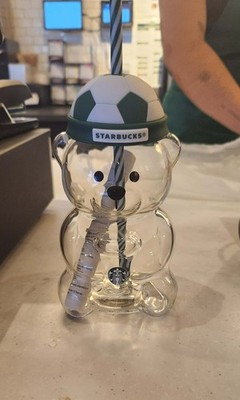 2026   Starbucks New World Cup Football Glass Bearista Bear Cup Cap Lid