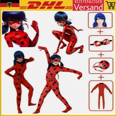  Kinder Mädchen Ladybird Kostüm Perück Ladybug Overall Set Neu Karneval Cosplay