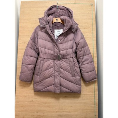 Abercrombie Kids Girls Mauve Purple Belted Puffer Parka Hooded Jacket Size 9/10