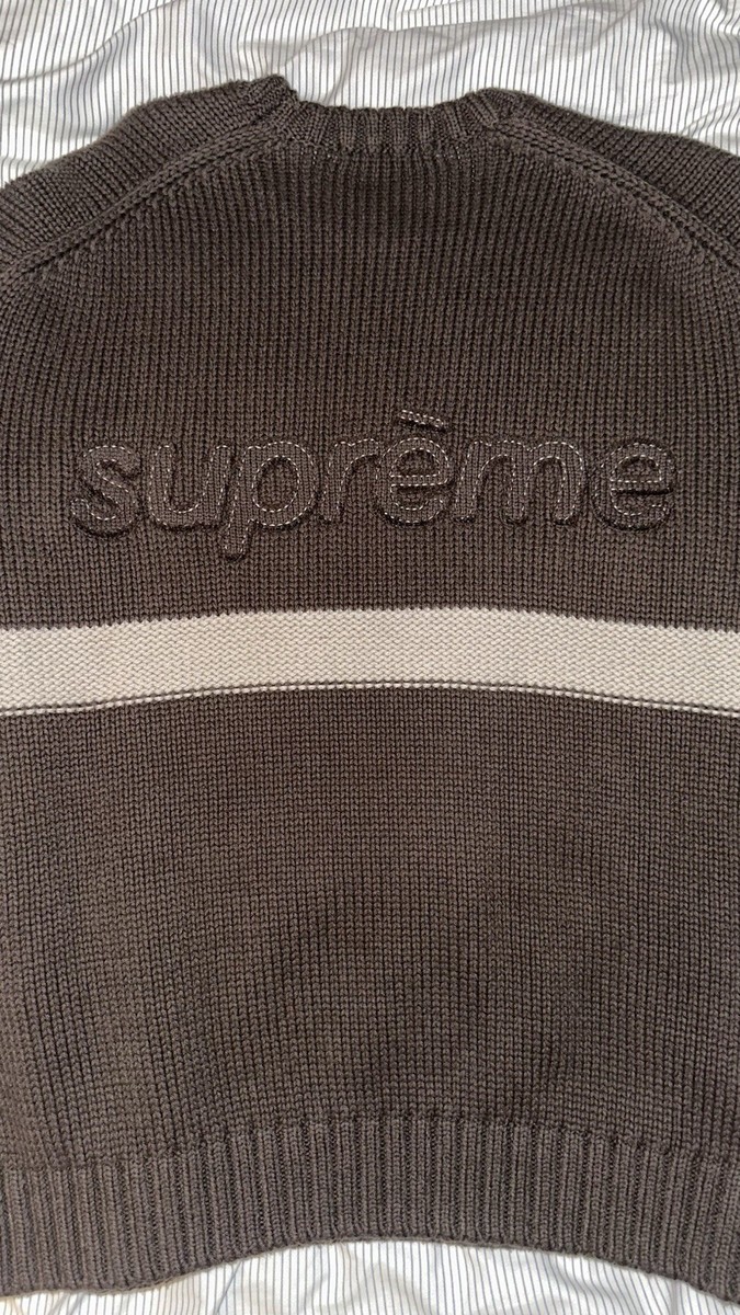 Supreme Brown Chunky-Knit Pullover Sweater Embroidered Logo Men's