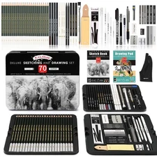 72-Pack Sketch Drawing Pencils Kit with Sketchbook and 3-color Drawing Paper,...