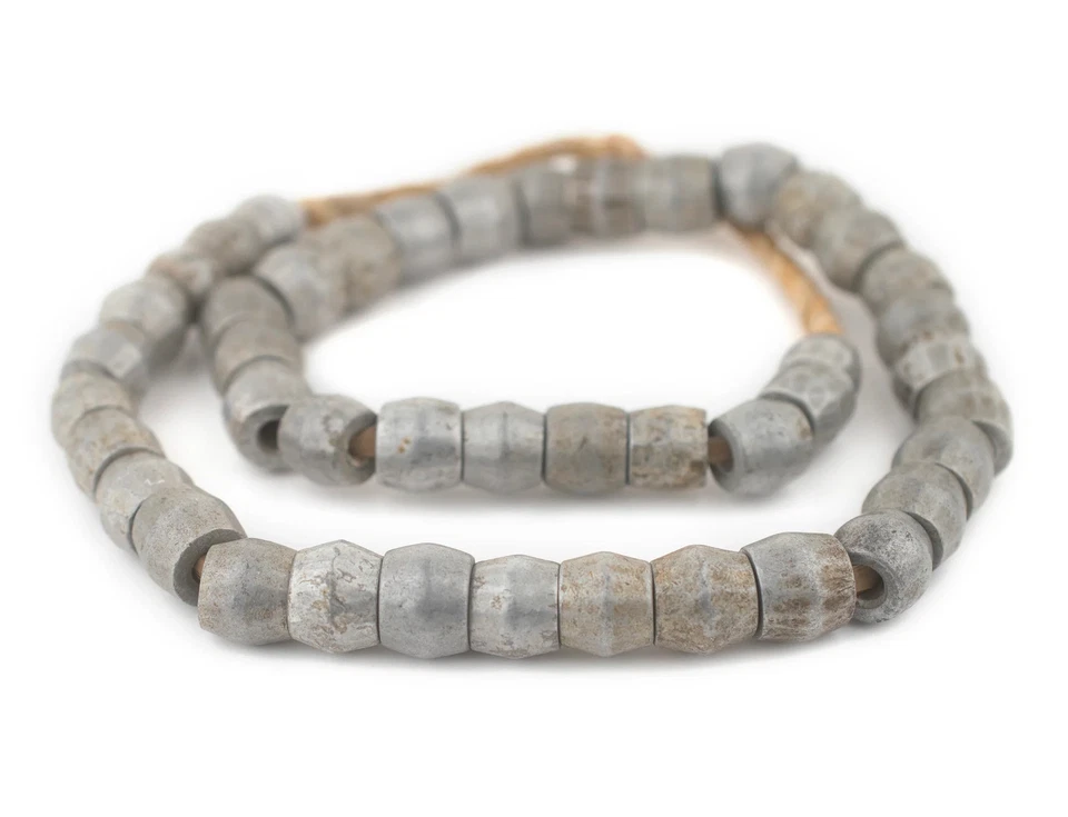 Old Recycled Aluminum Faceted Mursi Beads 16mm Ethiopia African Silver Handmade - Image 3 of 4