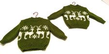 Set of 2 "Ugly" Christmas Sweater Ornaments w/Reindeer Green/White 6" x 10"