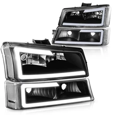 FOR 03-07 SILVERADO AVALANCHE LED DRL PAIR BLACK CLEAR HEADLIGHT BUMPER LAMP
