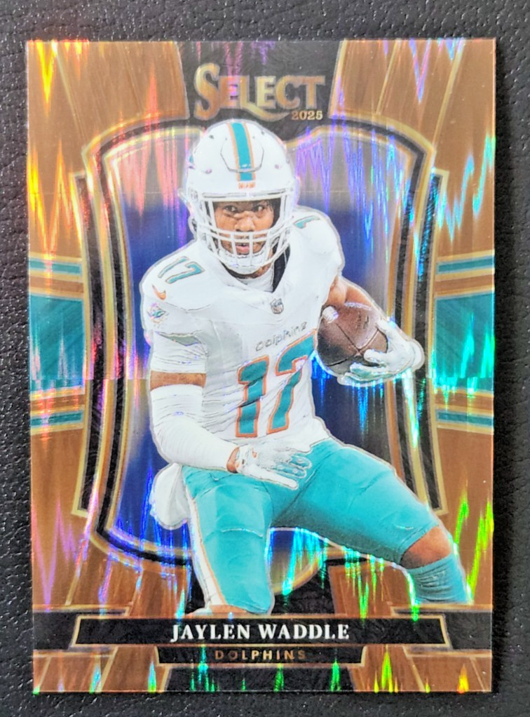 Jaylen Waddle Copper Shock Prizm #'d /899 ( 2025 Panini Select Premier #182 SP )