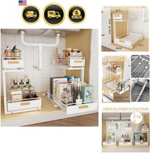 Adjustable 2 Tier Pull-Out Drawer System - Space Saving Cabinet Organizers White