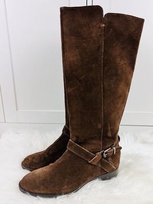 J. Crew Lowell Brown Soft Suede Knee High Riding Boots Buckled Womens Size 8