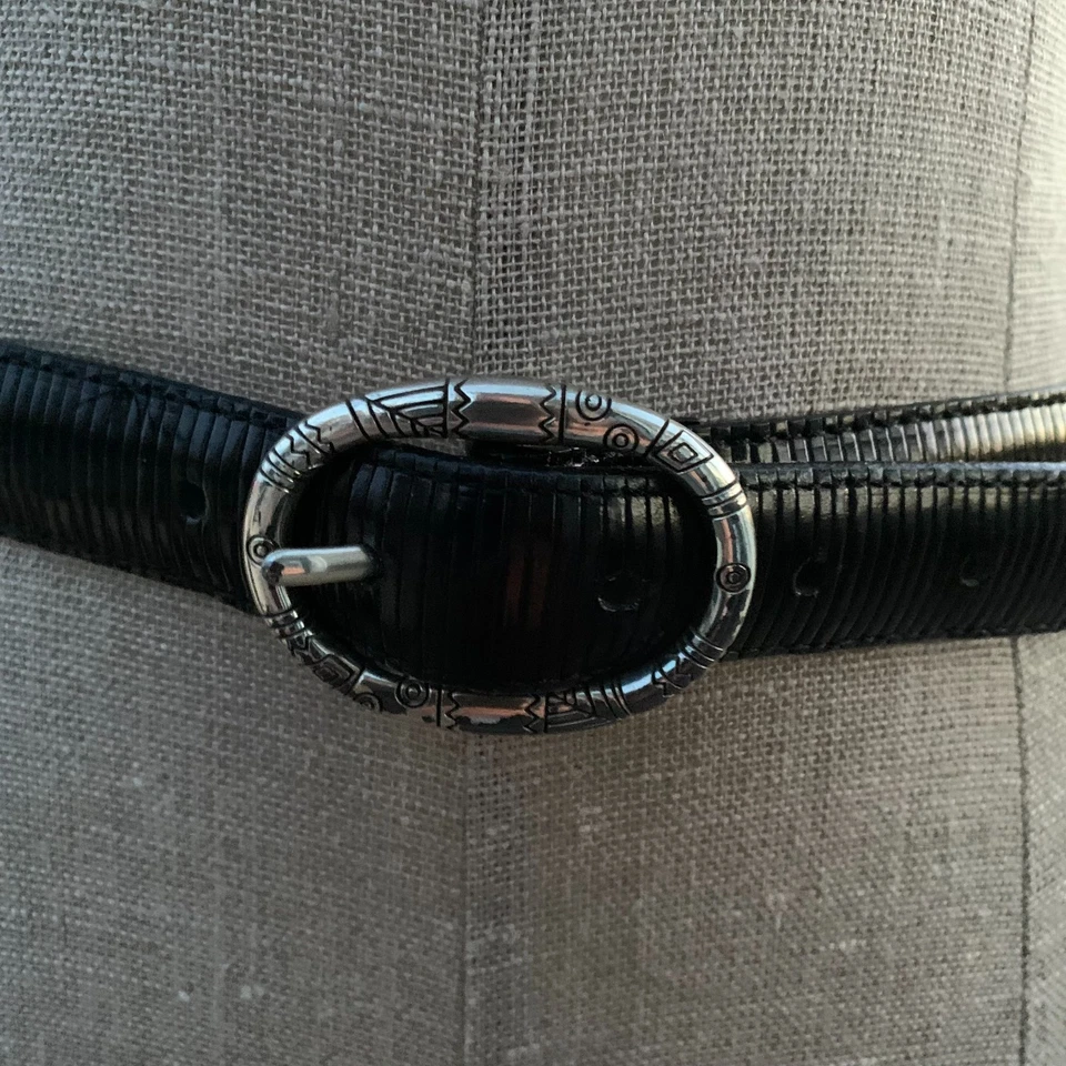 Cinturón Brighton Vintage Cuero Negro Mujer S/M Plateado Conchos Hebilla Años 90 Western Foto 2 de 4