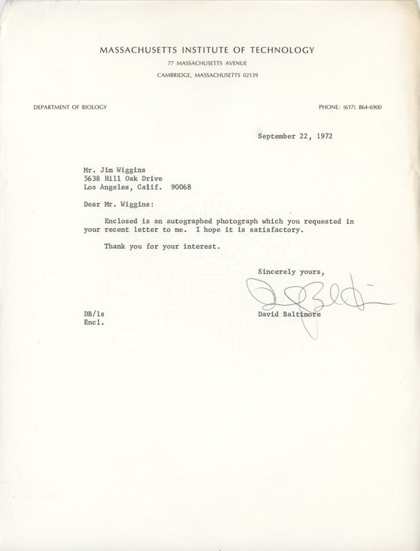 David Baltimore- TSL Dated 1972