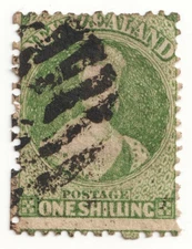 NEW ZEALAND 1864 1s Yellow-Green Star Wmk p12.5 SG125 - Used