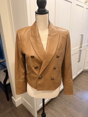 Veronica Beard Nevis Lambskin Leather Cropped Jacket Tan Size 6 NWT $1298