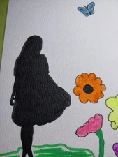 Expressionism Original Painting Lady In Meadow Flower Landscape 4x6 Butterfly 