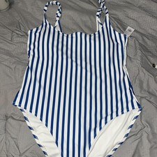 Old Navy Blue And White Nautical One Piece Swimsuit Full Coverage Adj Straps NWT