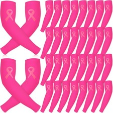 36 Pairs Breast Cancer Awareness Sleeve Bulk Pink Ribbon Arm Sleeve for Footb...