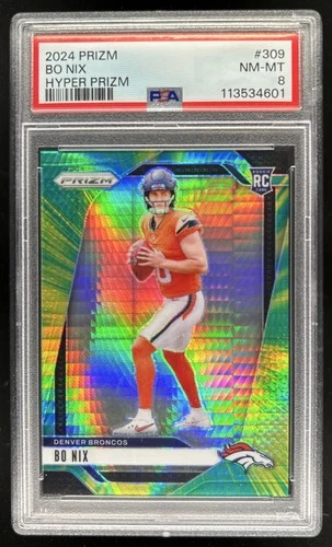 2024 Panini Prizm Bo Nix RC Hyper Rookie #/180 Broncos PSA 8