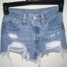Levi's 501 Women's Blue Denim Cut Off Shorts W27 Mid Rise Cotton 5-Pocket