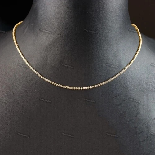 2.07CT Certified Genuine Diamond Tennis Necklace 14K Yellow Gold 15 Inch Women's