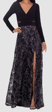 Xscape Women's Black Long-Sleeve Brocade-Skirt Gown Dress Size 4