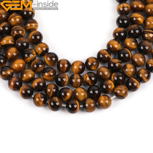 Cuentas redondas de agujero grande de piedras preciosas de ojo de tigre amarillo natural para hacer joyas de 15" - Imagen 31 de 41