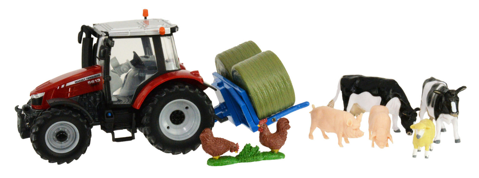 Britains 43205 Massey Ferguson 5612 Tractor Set 1:32 scale bale lifter animals